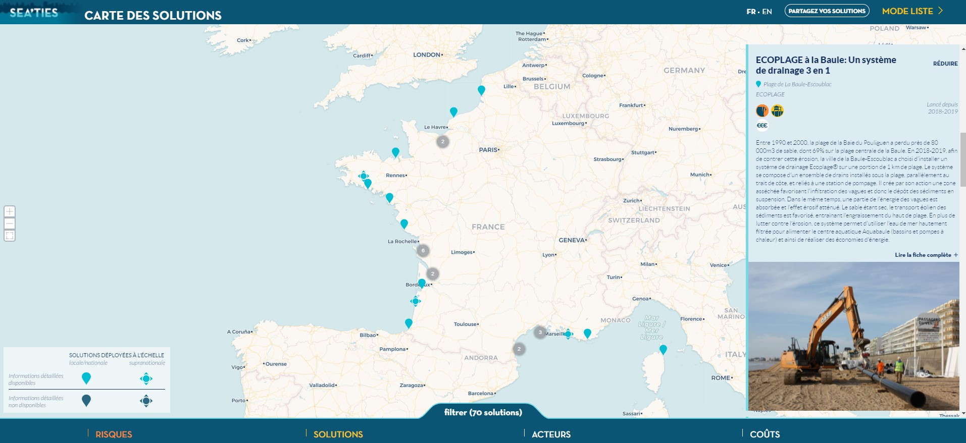 Carte des Solutions - risques - élévation du niveau de la mer